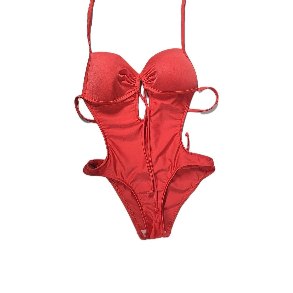 Venus Womens Cutout One Piece Swimwear Bathing Suit Ties Coral Size 2
